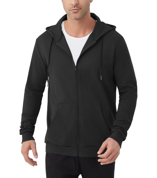 Idtswch Mens Tall Lightweight Hoodies Zip Up Sweatshirt Slim Fit Jacket Black