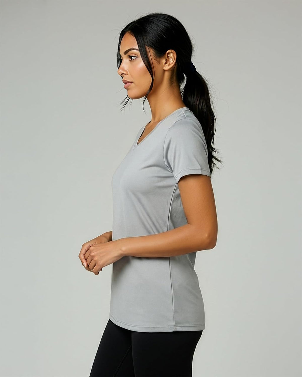Real Essentials Women's Dry-Fit V-Neck T-Shirt | 5-Pack Workout & Yoga Tops in Plus Size