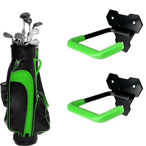 FEYRUN Wall Mounted Golf Bag Hook, 2 Bags Storage Racks Perfect for Garage Organization, Space Saving Hanging Organizer (Black)