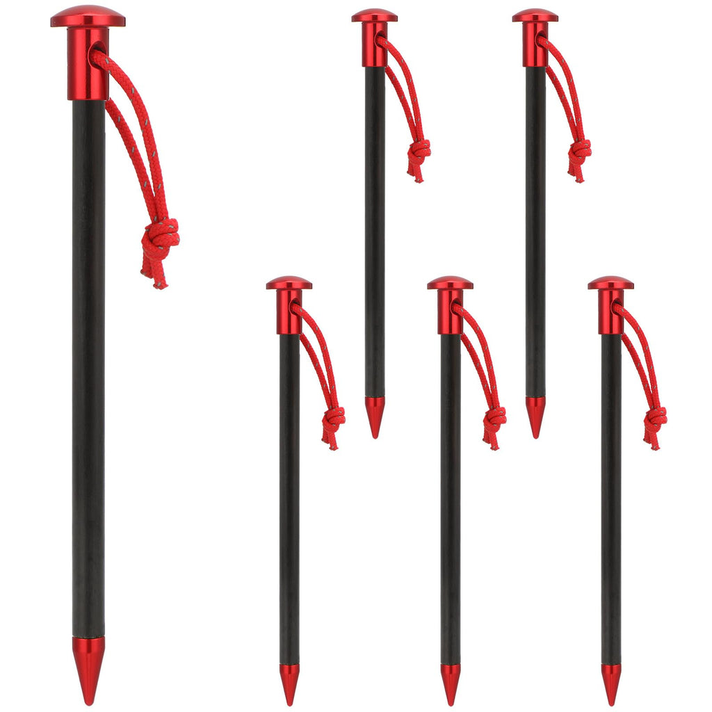 CraftyDream 6 Pack Carbon Core Tent Stakes 6 Inch Ultralight Carbon Camping Stakes with Aluminum Shell Tent Pegs with Nylon Cord for Backpacking Hiking (Red)