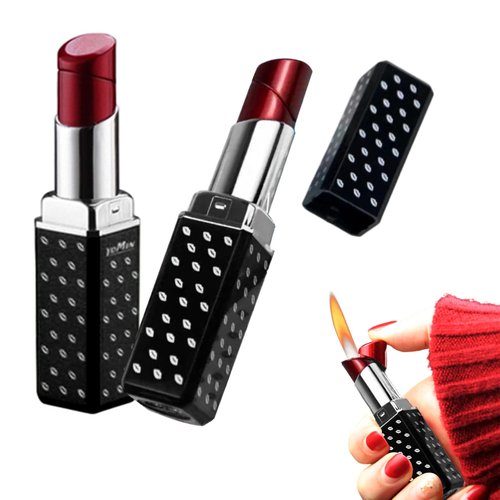 Cute Lipstick Lighter, 2 Pack Soft Flame Refillable Butane Lighter with Flame Adjustment Tool, Novelty Torch Lighter Cool Lighters Gifts for Women,Girls,Birthday, Anniversary(Without Butane)-Black
