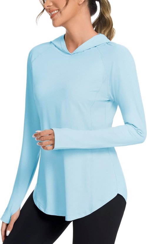 Bashafo Women's UPF50+ Long Sleeve Sun Hoodie - Lightweight, Quick-Dry Outdoor Workout Top