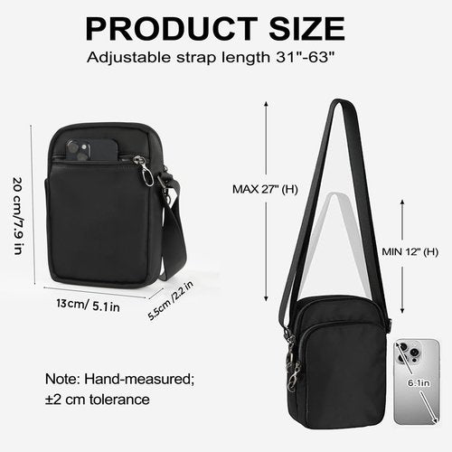 BROADREAM Small Sling Bag for Men, RFID Anti-Theft Crossbody Sling Bags with Zipper Lock for Women - Lightweight Waterproof Mini Chest Passport Backpacks for Travel Hiking (Black)