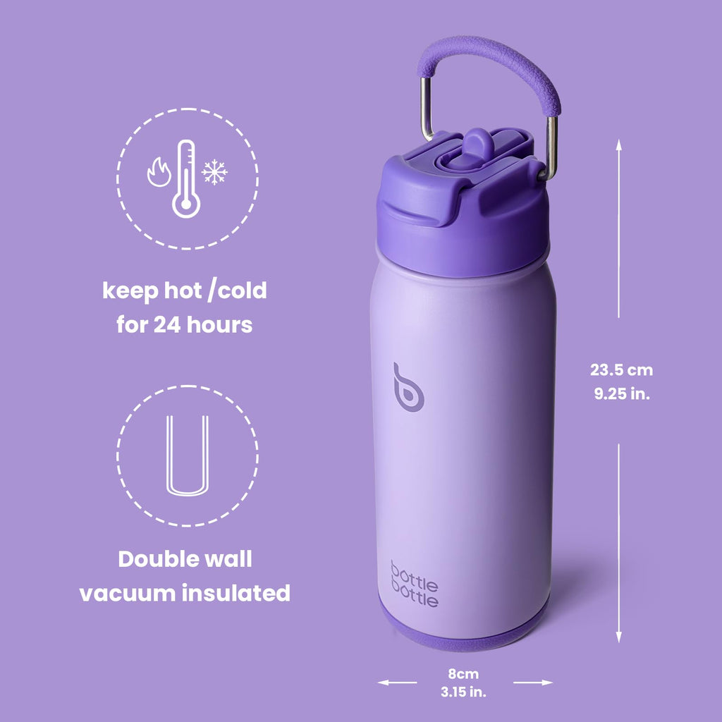 BOTTLE BOTTLE 16 oz sports water bottle stainless steel insulated kids water bottle with straw and pills holder for gifts and school (purple)