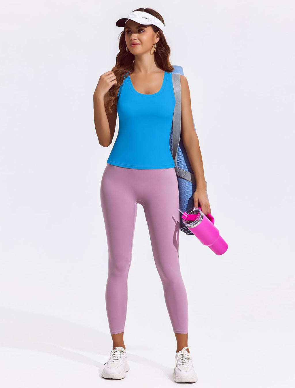 PINSPARK Crop Workout Tops - Double Lined Athletic Tank for Women | Sleeveless Scoop Neck in Blue, Medium