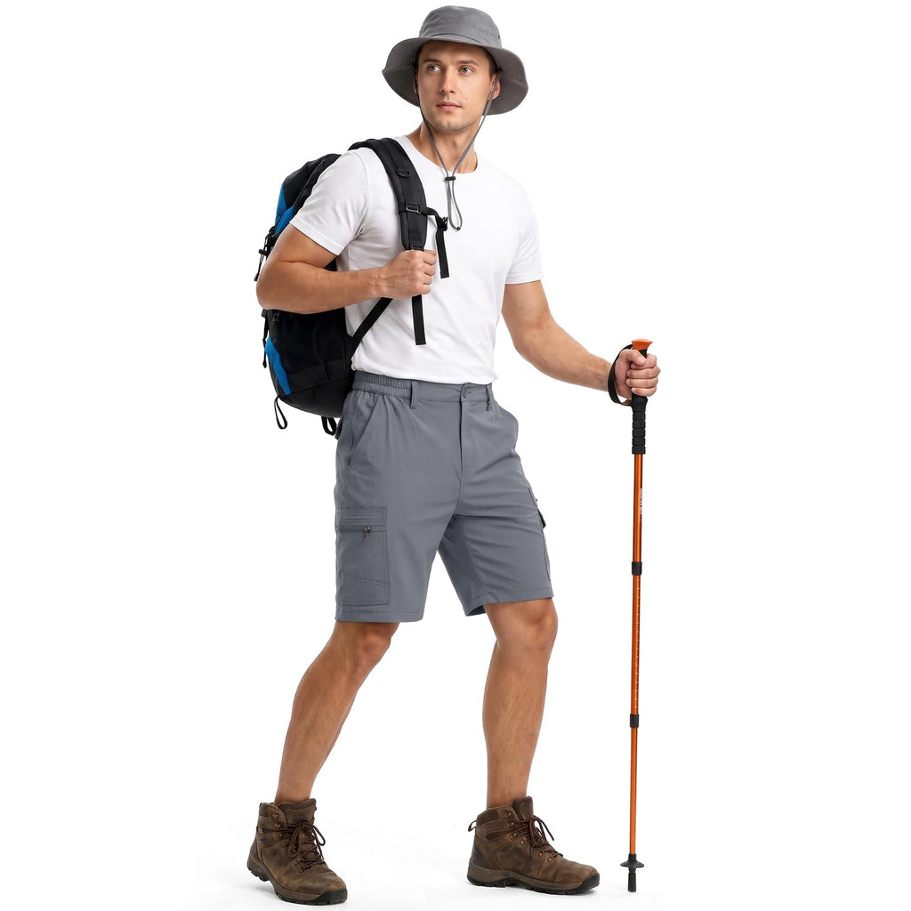 Jessie Kidden Mens Outdoor Casual Expandable Waist Lightweight Water Resistant Quick Dry Fishing Hiking Shorts #6222-Grey,34