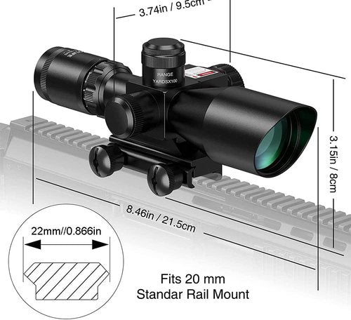 CVLIFE 2.5-10x40e Illuminated Rifle Scope - Red & Green Reticle with 20mm Mount
