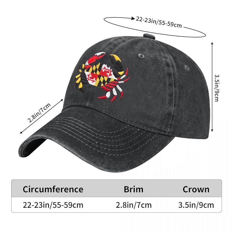 Maryland State Flag Crab Embroidered Baseball Hat – Black, Unisex