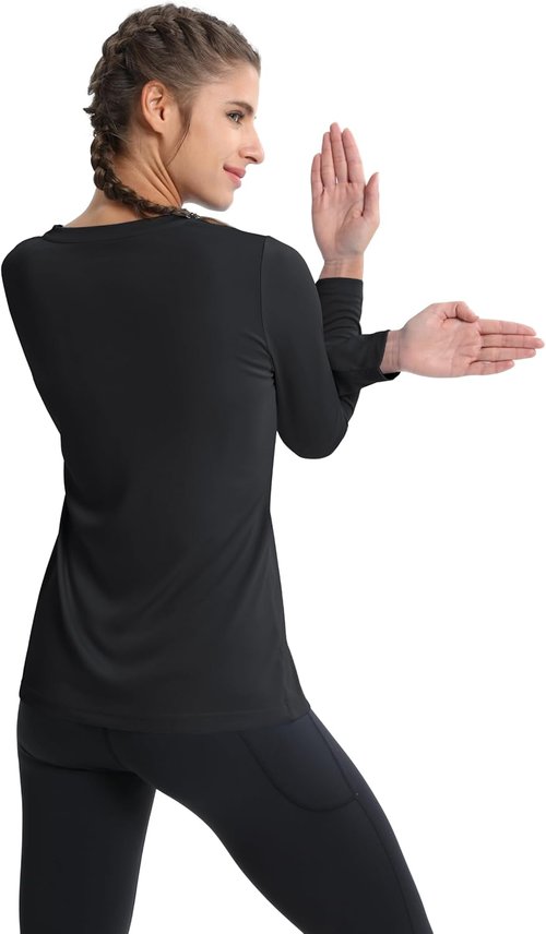 MAGCOMSEN SPF Long Sleeve Workout Shirts for Women - V-Neck UPF 50+ Quick Dry Performance Tees
