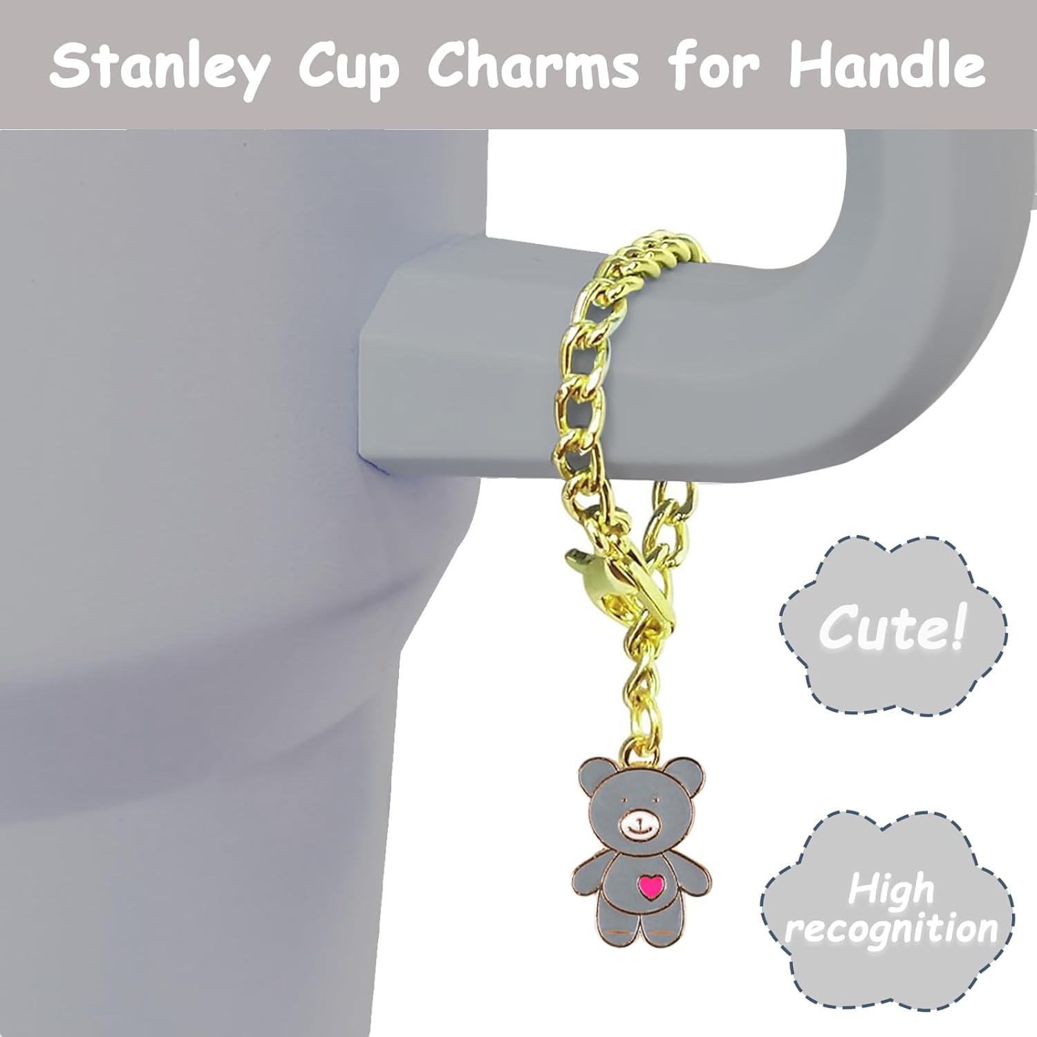 Stanley Cup Accessories Set - 2 Straw Covers, Silicone Stopper & Handle Charm | Fits 30 & 40 Oz Tumblers (Grey)