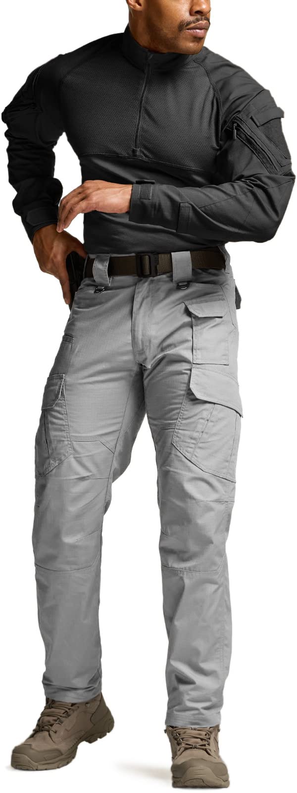 CQR Men's Tactical Pants, Water Resistant Ripstop Cargo Pants, Lightweight EDC Work Hiking Pants, Outdoor Apparel, Duratex Mag Pocket Stone, 40W x 34L