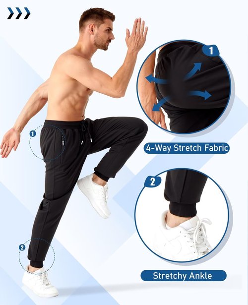 OZYJD Mens Sweatpants with Zipper Pockets 5 Pack Athletic Joggers for Men Warm Slim Fit Track Workout Running Sweat Pants