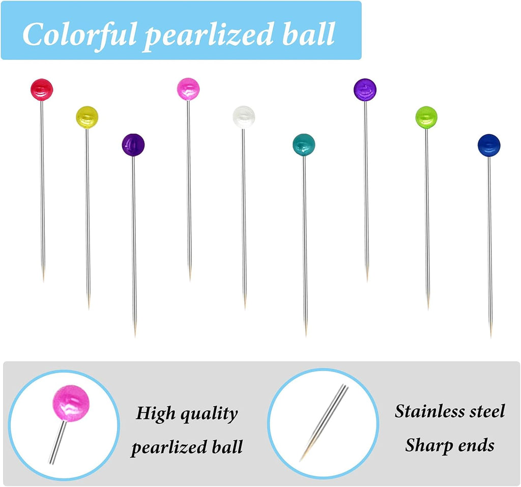 Skiennix 600PCS Sewing Pins - Pearlized Ball Head Quilting Pins for Fabric & Craft Projects | 1.5 Inch Multicolor