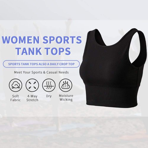 Workout Crop Tank Tops for Women Solid Comfort Sleeveless Shirts for Casual Sports Fitness Yoga Reversible Ribbed Tops Black XL