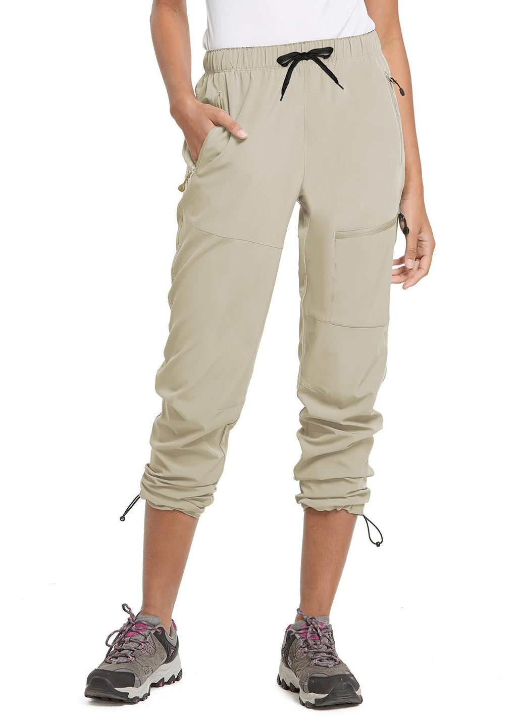 baleaf Cargo Pants for Women Petite Joggers Lightweight Quick Dry Pant Water Resistant 27'' Travel Workout Athletic Trip 27''-Suntan 3XL