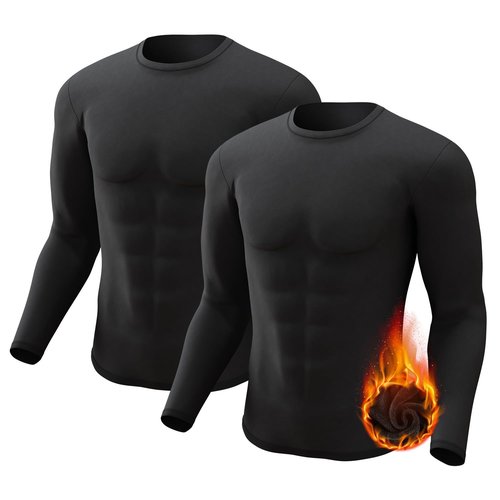 2 Pack Men's Thermal Shirts Fleece Lined Long Sleeve Tops Base Layer Compression Long Johns Undershirt Running Gear for Winter Cold Weather,X-Large,Heavyweight 2 PCS-Black/Black