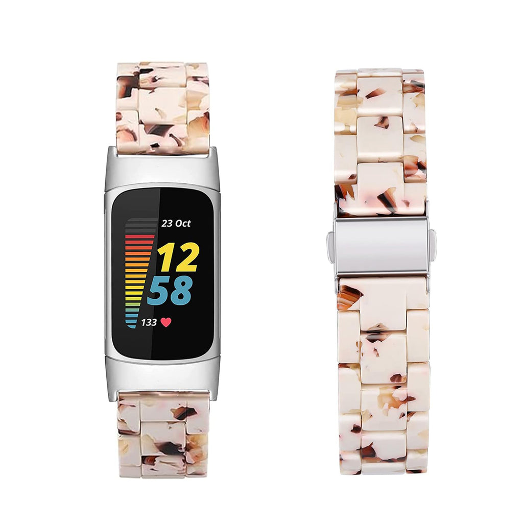 Omter Resin Band Compatible with Fitbit Charge 6 5,for Women Men Replacement Adjustable Wirstband Strap Bracelet (Nought White)