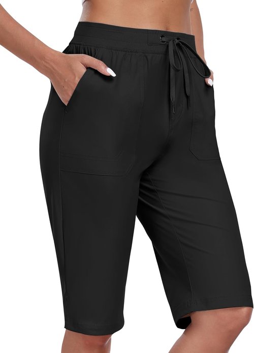 MoFiz Women's Quick-Dry Knee-Length Hiking Shorts - Water-Resistant Athletic Bermuda Shorts with 3 Pockets