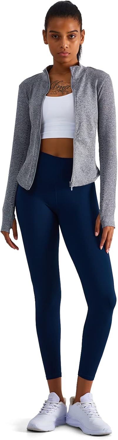 Sphinx Cat Women's Athletic Long Sleeve Zip Jacket - Slim Fit Workout & Yoga Wear with Thumb Holes