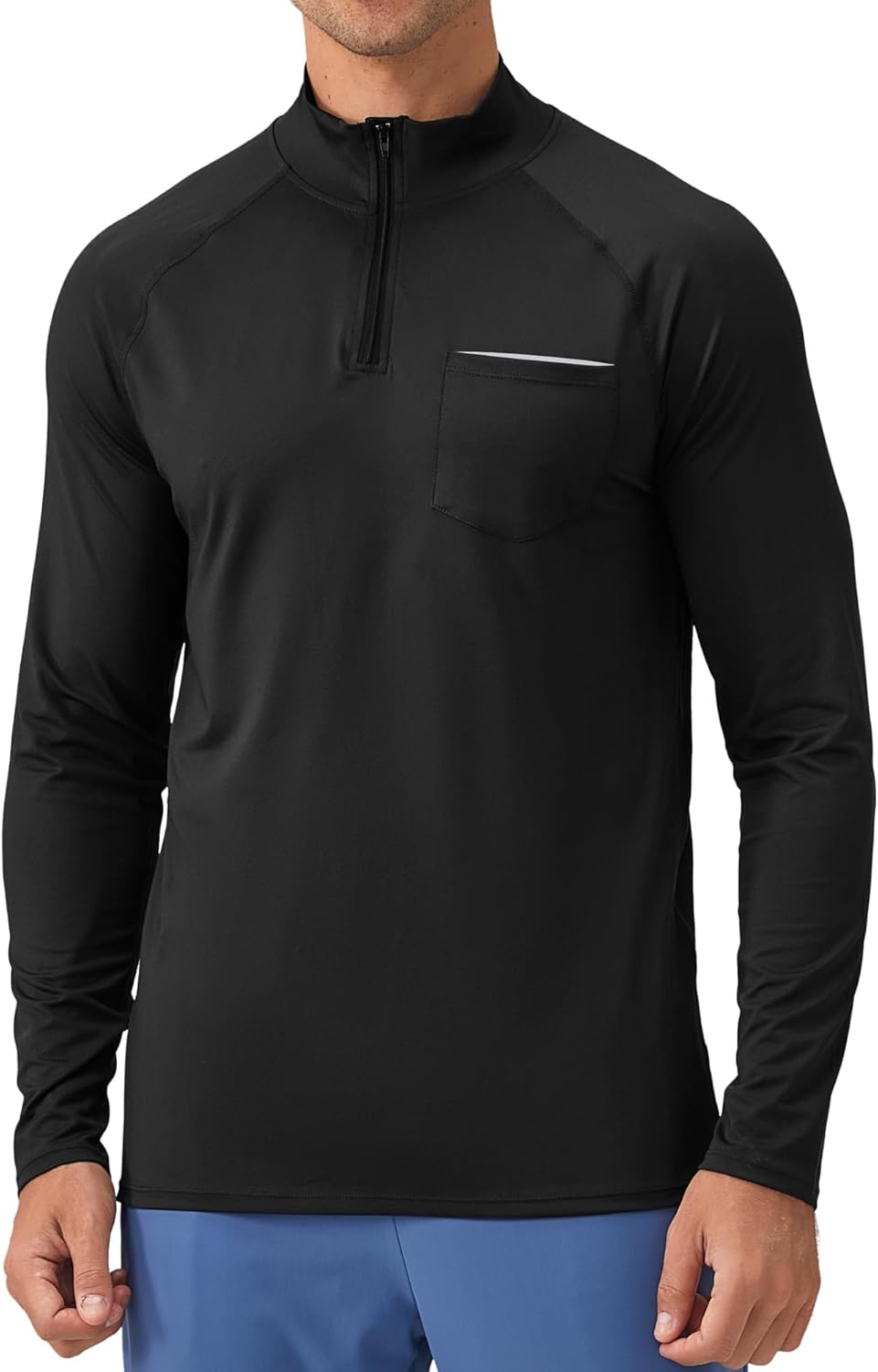 SEAUR Men's Long Sleeve Athletic Shirt - 1/4 Zip Pullover Rash Guard for Running & Fishing - Size S, Black
