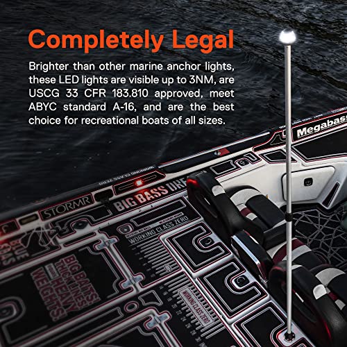 Adjustable 34-60 Inch White Anchor LED Marine Boat Navigation Light - USCG Approved