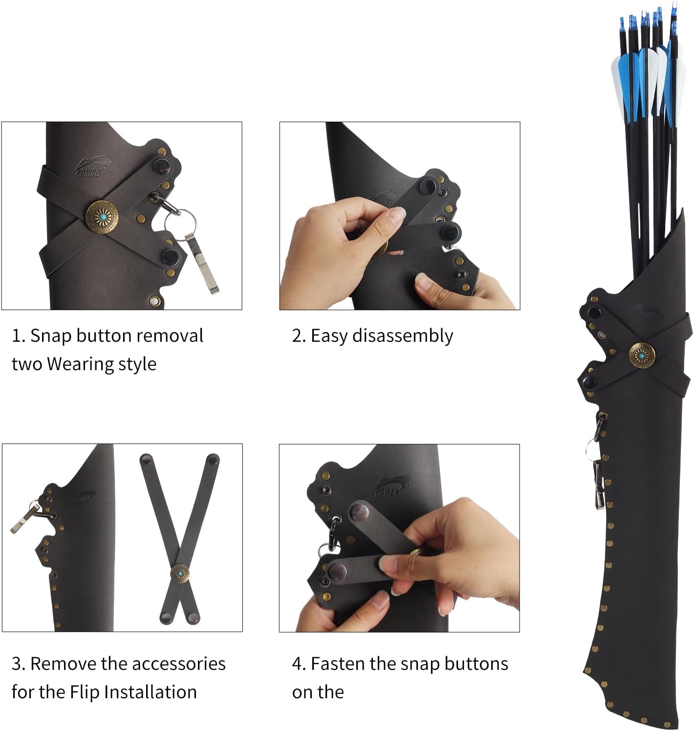Skiennix Archery Arrow Quiver - Durable PU Leather Holder with Belt Clip for Field Practice