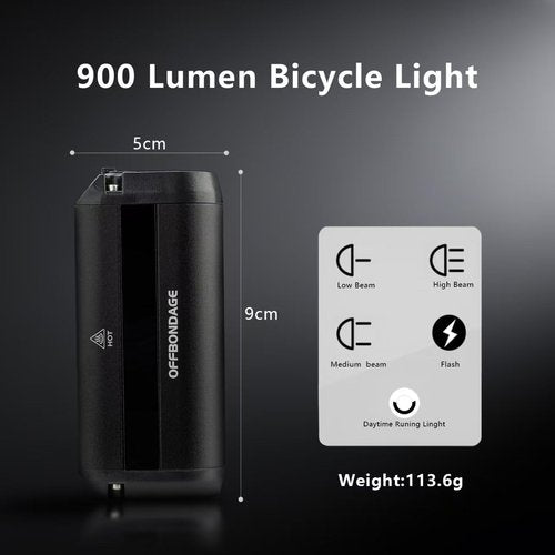 OFFBONDAGE Bike Light Bar for Ebike, 900 Lumens Rechargeable Front Light with 2000mAh Battery, IPX5 Waterproof, 5 Modes Bicycle Headlight for Commuting, Night Riding, Cycling