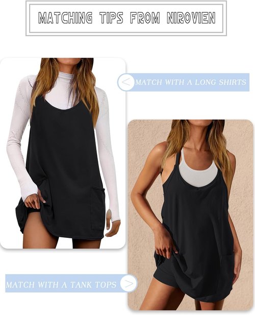 Nirovien Women's Tennis Dress - Sleeveless Mini Workout Dress with Shorts for Golf & Athletics