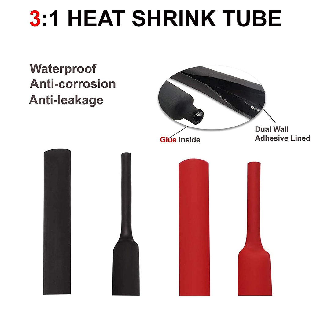 Sanuke 10-Pack 8 AWG Tinned Copper Wire Lugs - Marine Grade Battery Cable Ends with Heat Shrink Tubing