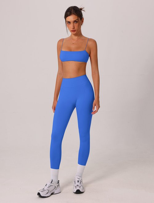 ABOCIW Workout Sets for Women 2 Piece Seamless Bandeau Strappy Sports Bra Butt Lifting High Waist Gym Leggings Yoga Athletic Set Work Out Clothes Electric Blue Medium