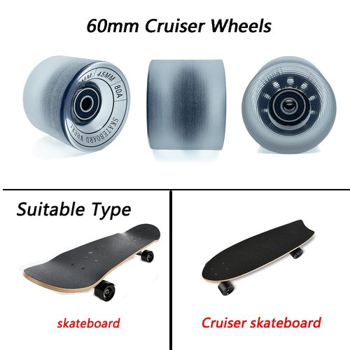 LOOEEL 60mm Longboard Wheels 80A Contains ABEC-9 Bearings and Spacers,Skateboard Riser Pads,Skateboard Hardware Screws Bolts,fit for Your Longboard Skateboards.-Transparent frosted