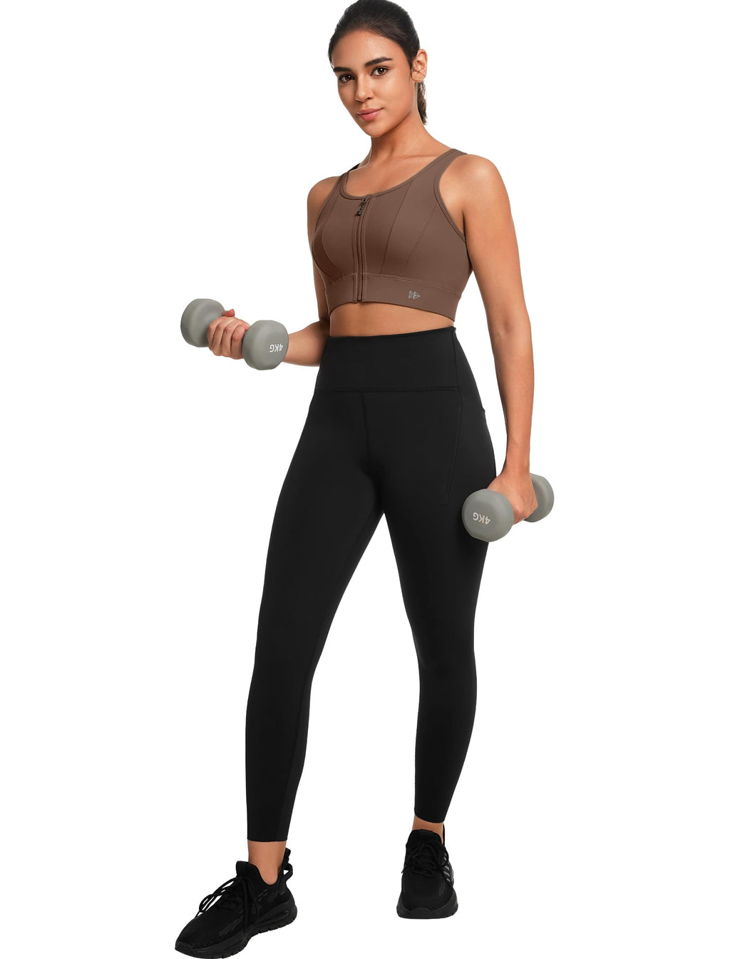 Yvette Front Closure Sports Bras for Women High Support Large Bust Supportive Sports Bra High Impact for Running,Coffee,L+