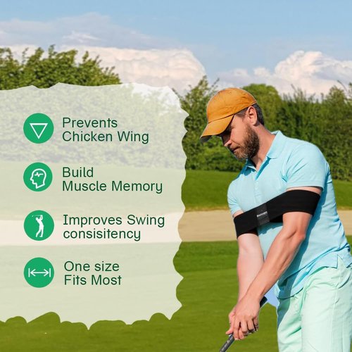 ZWOOGYM Golf Grip Kit,2 Pack Golf Grip Trainer with 1 Swing Correcting Arm Band, to Help Train Correct Hand Position,Golf Training Aid, (Black Band+Black&Blue Grip Trainer, 1)