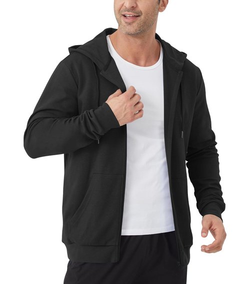 Idtswch Mens Tall Lightweight Hoodies Zip Up Sweatshirt Slim Fit Jacket Black