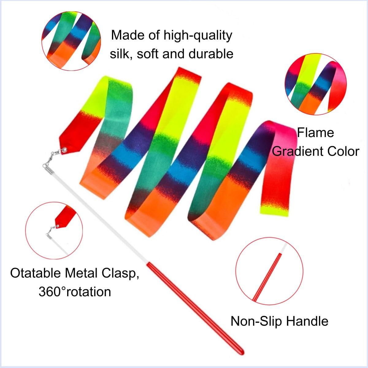 Skiennix Dance Ribbons - Rainbow Twirler Sticks for Rhythmic Gymnastics | 78.7-Inch Wand for Kids & Adults