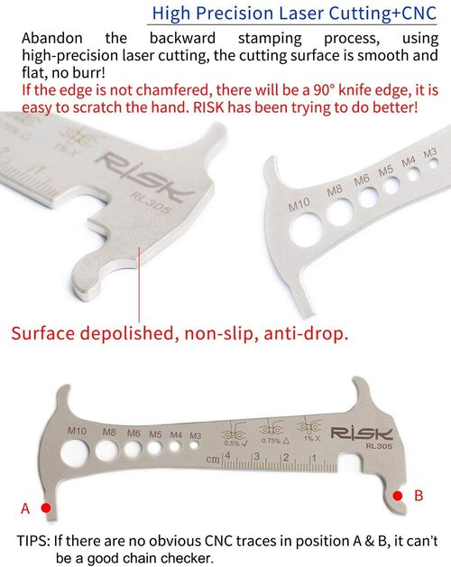 TuoTu Bicycle Chain Checker - 3 in 1 Bike Chain Wear Indicator Gauge Measuring Ruler Tool