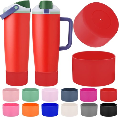 Mity Rain Silicone Protective Boots for Owala 30oz & 40oz FreeSip Sway Bottles - Red, Enhances Stability & Prevents Scratches