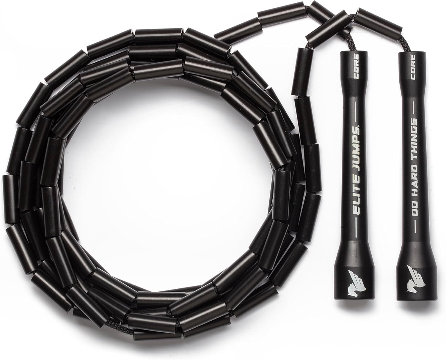 Elite Jumps 1-inch Beaded Jump Rope - Adjustable Rope for Fitness, Cardio, and Agility Training - Black/Black