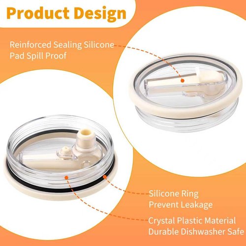 Flip Straw Lid Replacement. Compatible with hydrojug lid replacement 40 oz. (Pack of 2, Cream color). It includes a silicone coaster.No cup included.