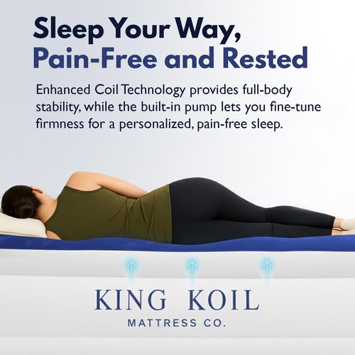 King Koil Luxury Cal King Air Mattress - Built-In Pump for Home & Camping | Double High, Waterproof Design