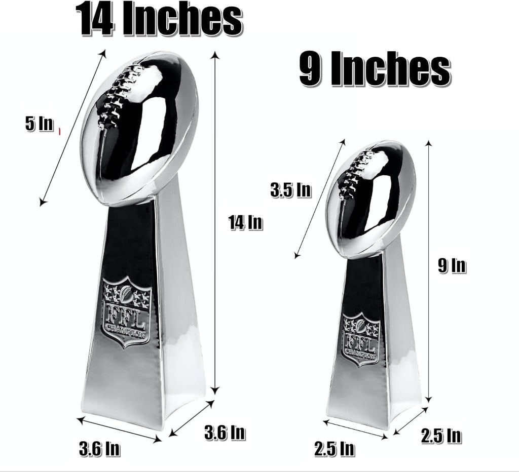 Spire Designs Fantasy Football Trophy - Chrome Replica Championship Award - First Place Winner - 2 Sizes Available