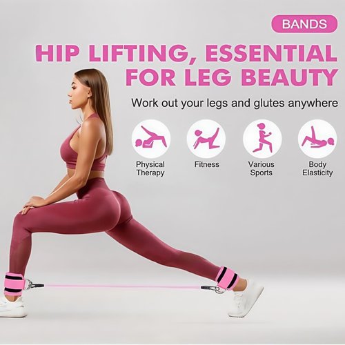 Women's ankle resistance band elastic band set - Hip workout equipment for kickback hip fitness training, female hip lift exercise belt，Natural Rubber Leg Hip Glute Workout Bands, Includes Storage Bag