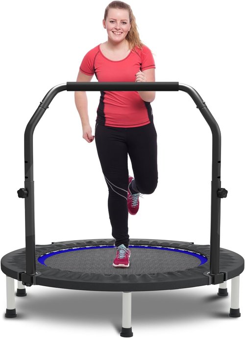 HYD-Parts Mini Trampoline for Adults & Kids - Adjustable Bar, Indoor Fitness Rebounder | Max Load 440lbs