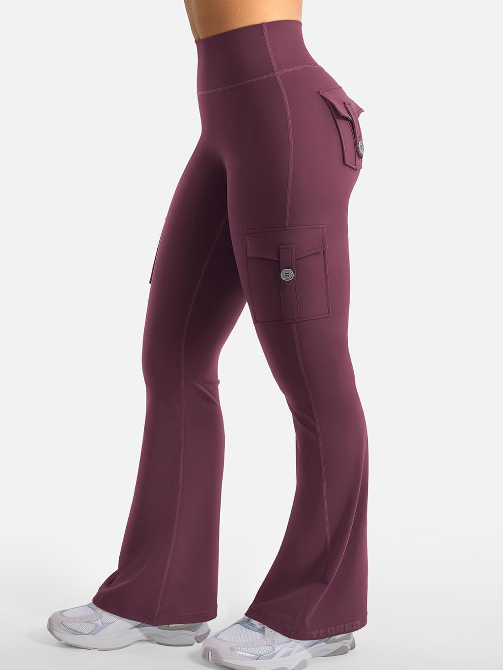 YEOREO CoreFlex Women's High-Waisted Flare Leggings - Hidden Pockets & No Front Seam, Perfect for Gym & Yoga