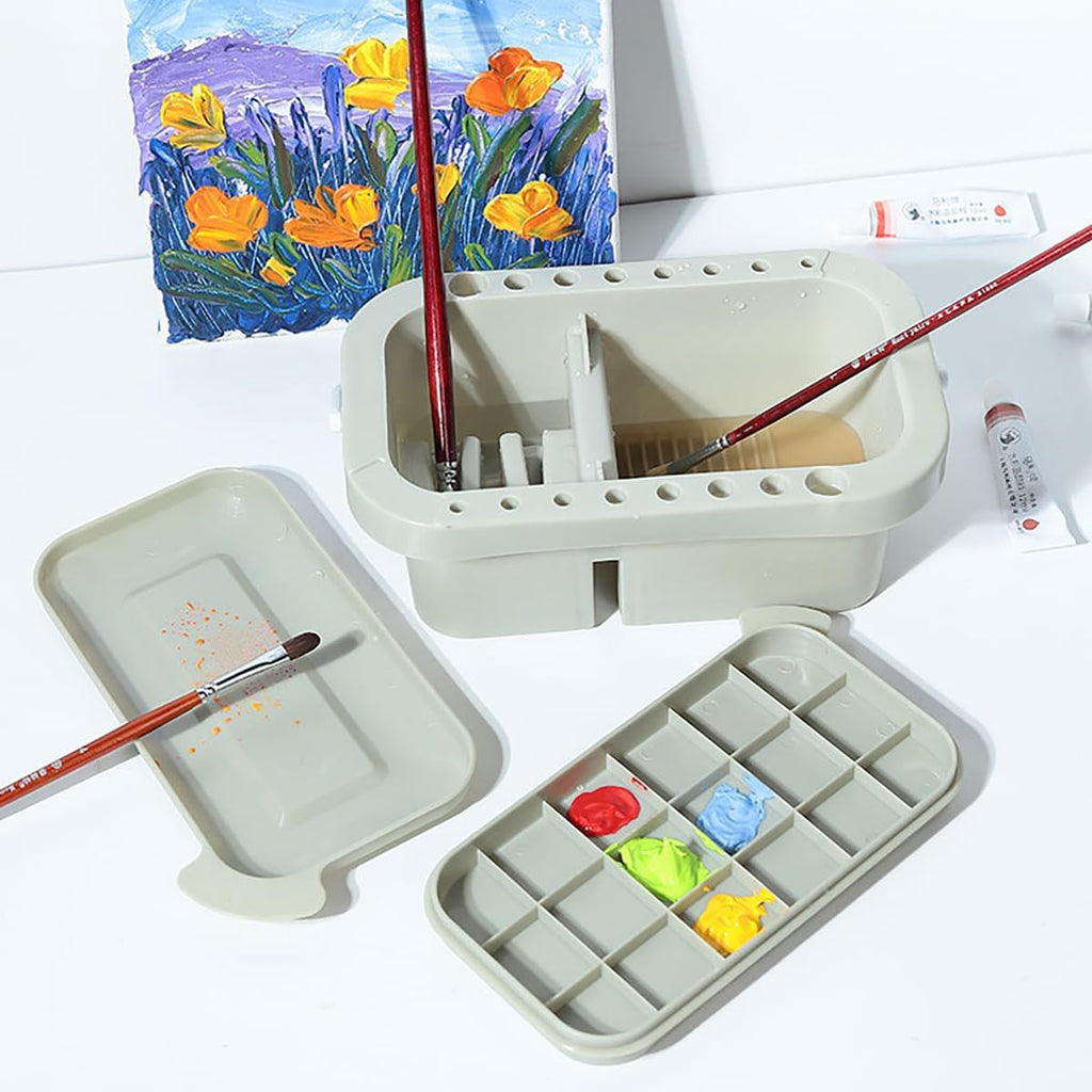 ZLY Paint Brush Cleaner Basin Set - 10 PCS Paint Brushes & Organizer for Acrylic & Watercolor (Gray)