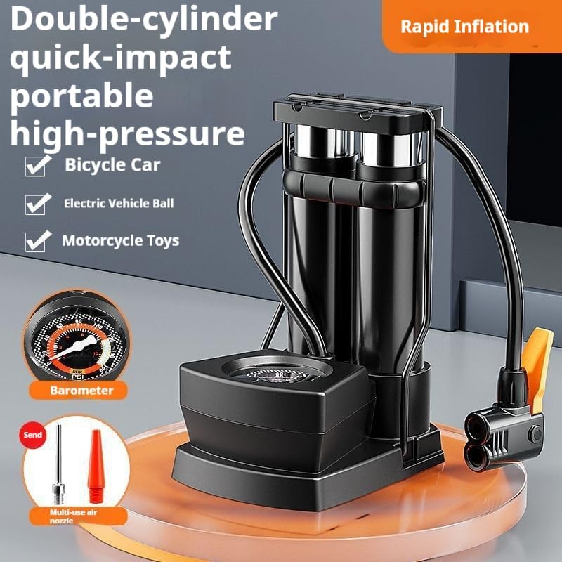 Skiennix Hand Pump - High-End Bicycle Air Pump with Gauge | Foot-Operated for Road & Mountain Bikes, Strollers, Balls