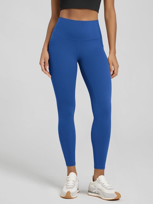 ODODOS Buttery Soft Lounge Yoga Leggings with Pockets for Women 7/8 Length 25" High Waist Yoga Pants, Royal Blue, Small