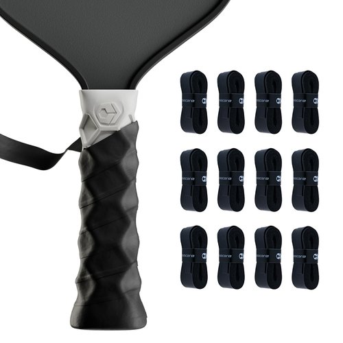 Hesacore Hesatac Overgrip Tape – 12 Pack – Black – for Pickleball, Padel & Tennis – Sweat Absorbing, Soft, Anti-Slip, Stretchable Overgrip