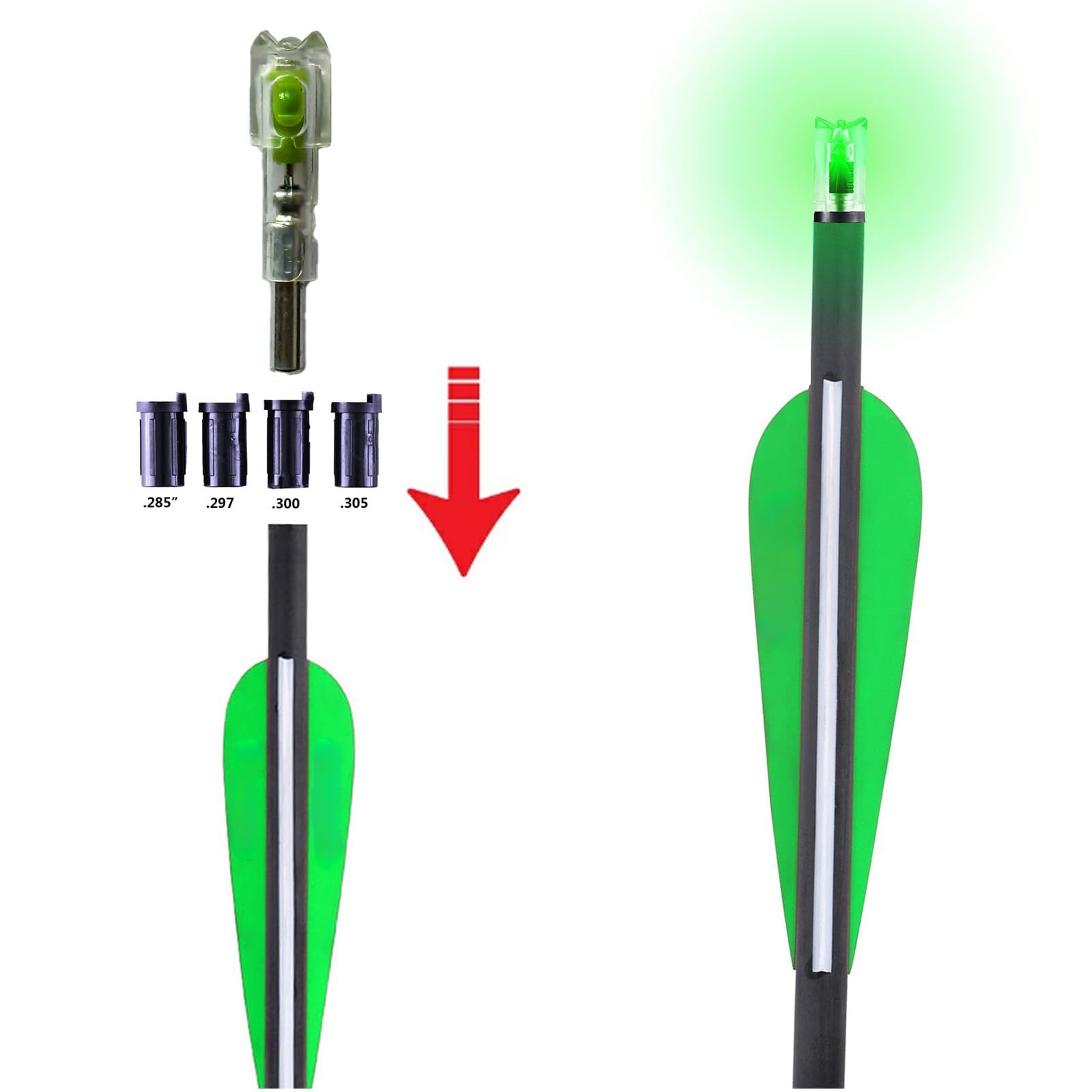 sntxmy 6PCS Lighted Nocks for Crossbow Arrows, with 0.285/0.297/0.300/0.305 in Adapter, Bushings with ON/Off Switch LED Arrow Nocks