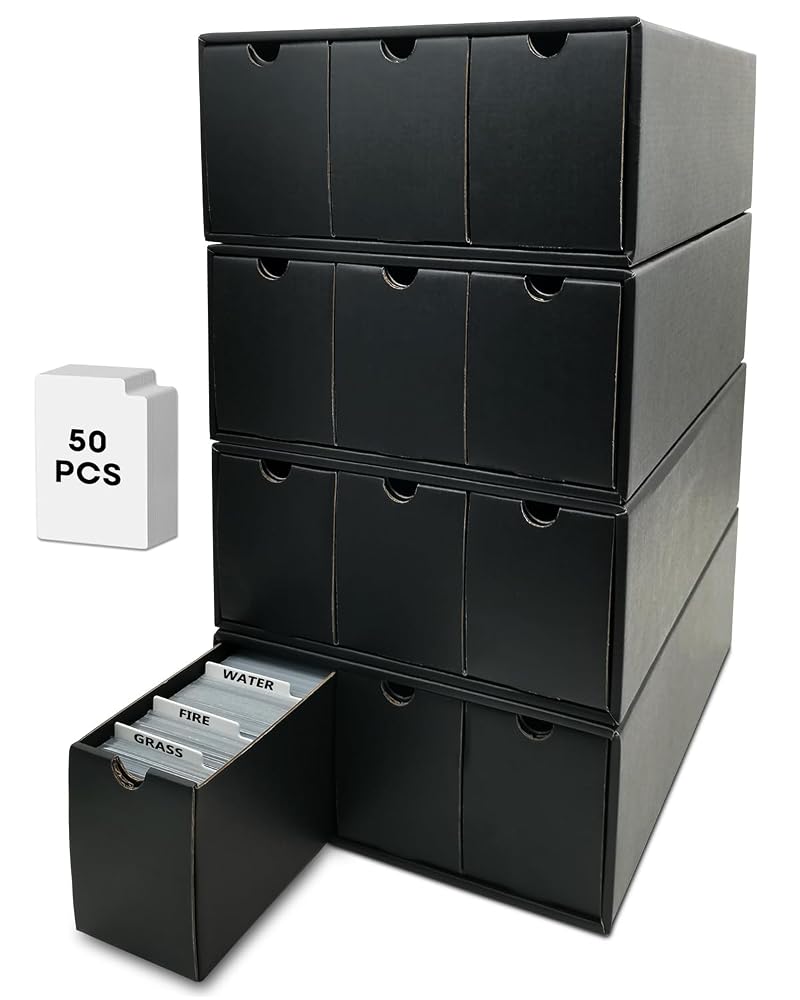 12-Drawer Trading Card Storage Box with 50 Dividers - MTG, Baseball & Sports Cards Collector Box (Black, 12 Drawers)